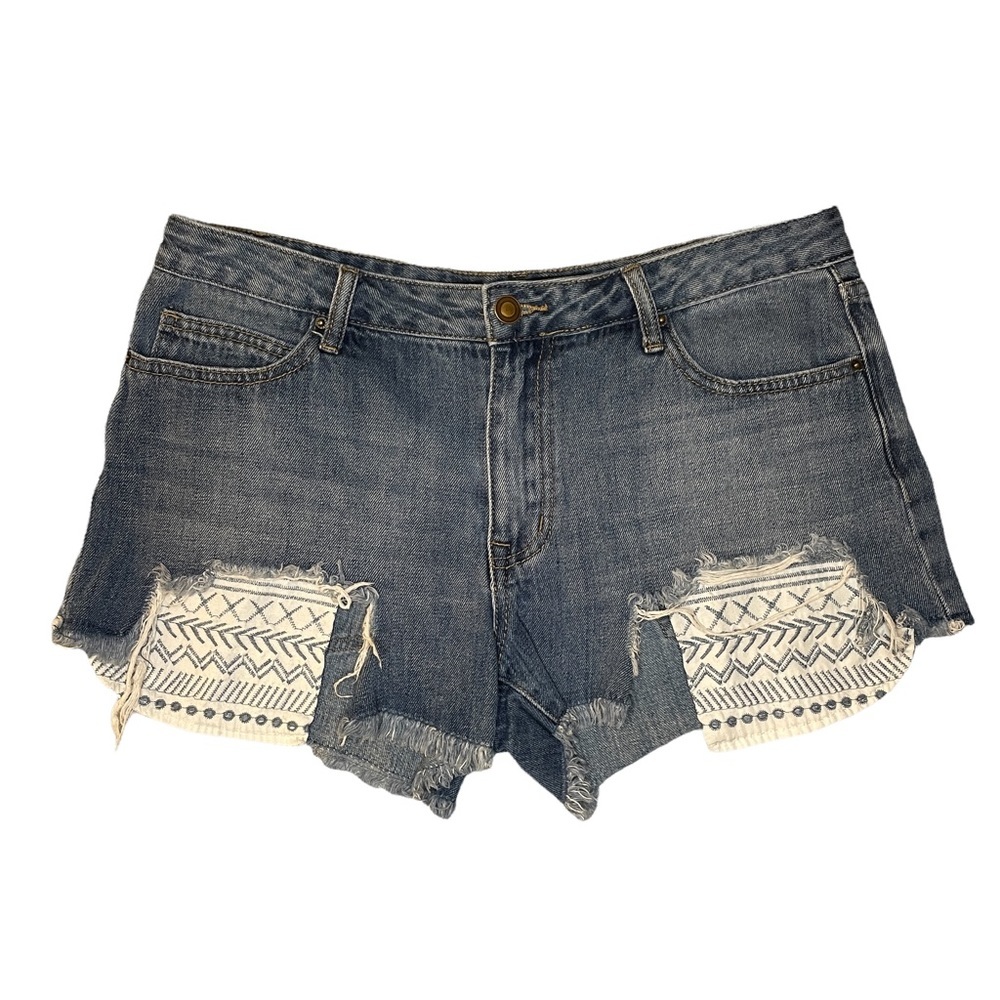 Harper Super Distressed Denim Shorts with Embroidered Pockets